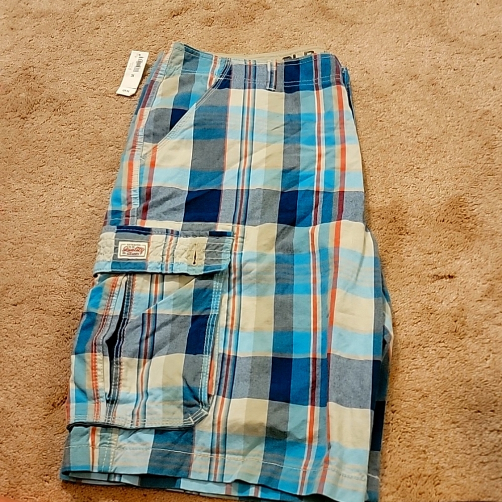 Men's Old Navy Cargo Shorts Turquoise Plaid Size 36
